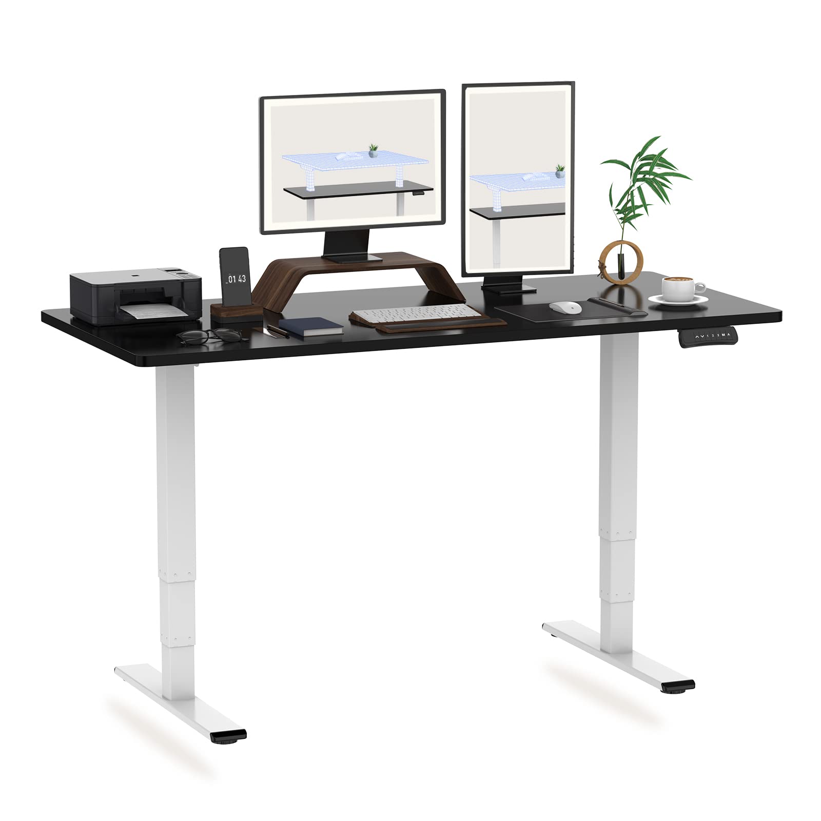 FLEXISPOT Escritorio eléctrico regulable en altura, telescópico de 3 posiciones y motor doble, capacidad de carga de 160 kg, mesa de oficina con función de memoria y sistema anticolisión (140 x 80 cm,