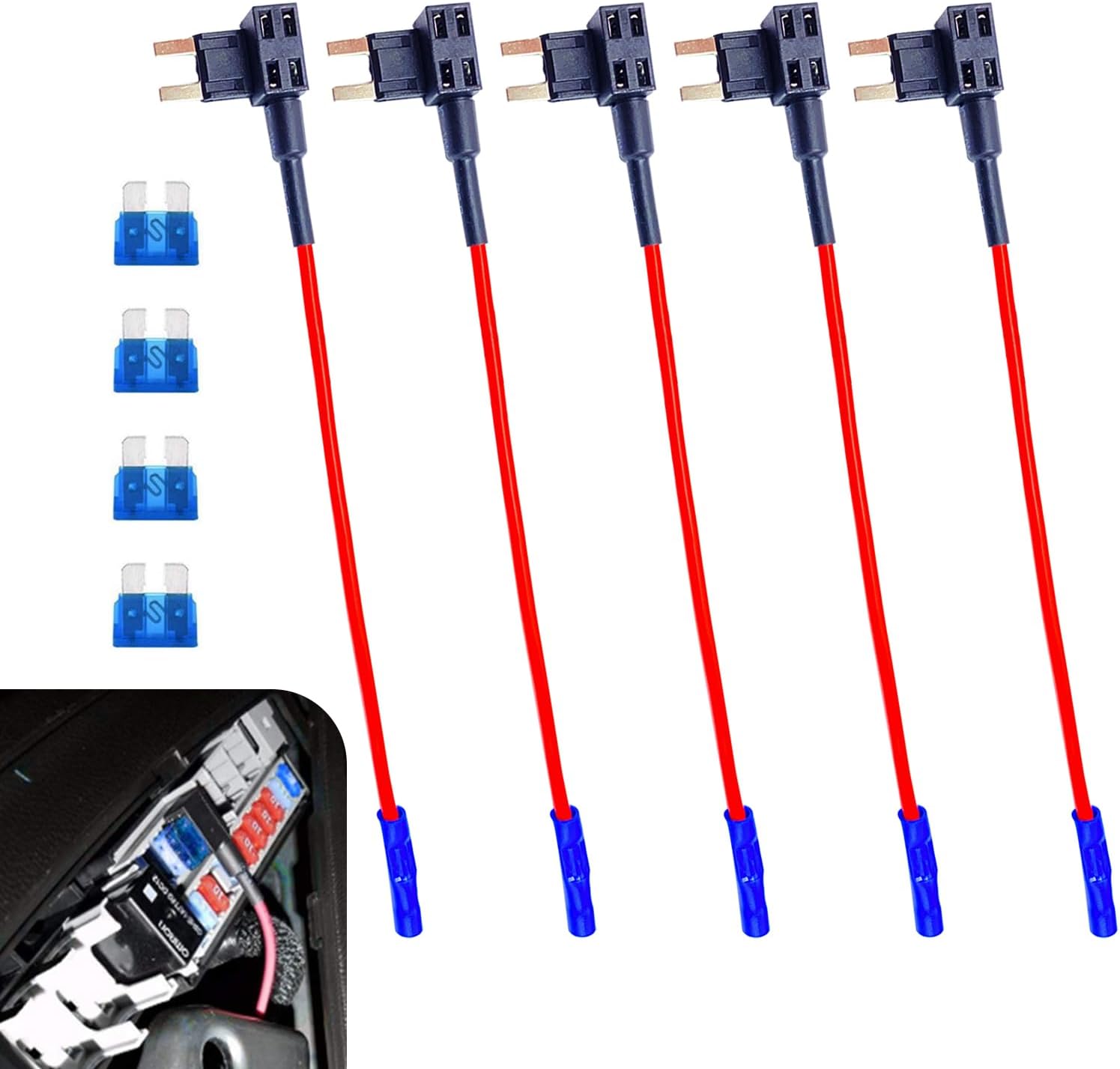 Hawyet 5 PCS Car Fuse Tap Adapter, 12V Car Additional Circuit Fuse Connector Adapter with Four