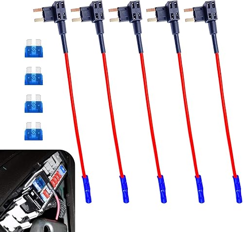 5 adaptadores de grifo de fusibles de automóvil, adaptador de conector de fusible de circuito adicional de 12 V con cuatro hojas de 15 A, caja de