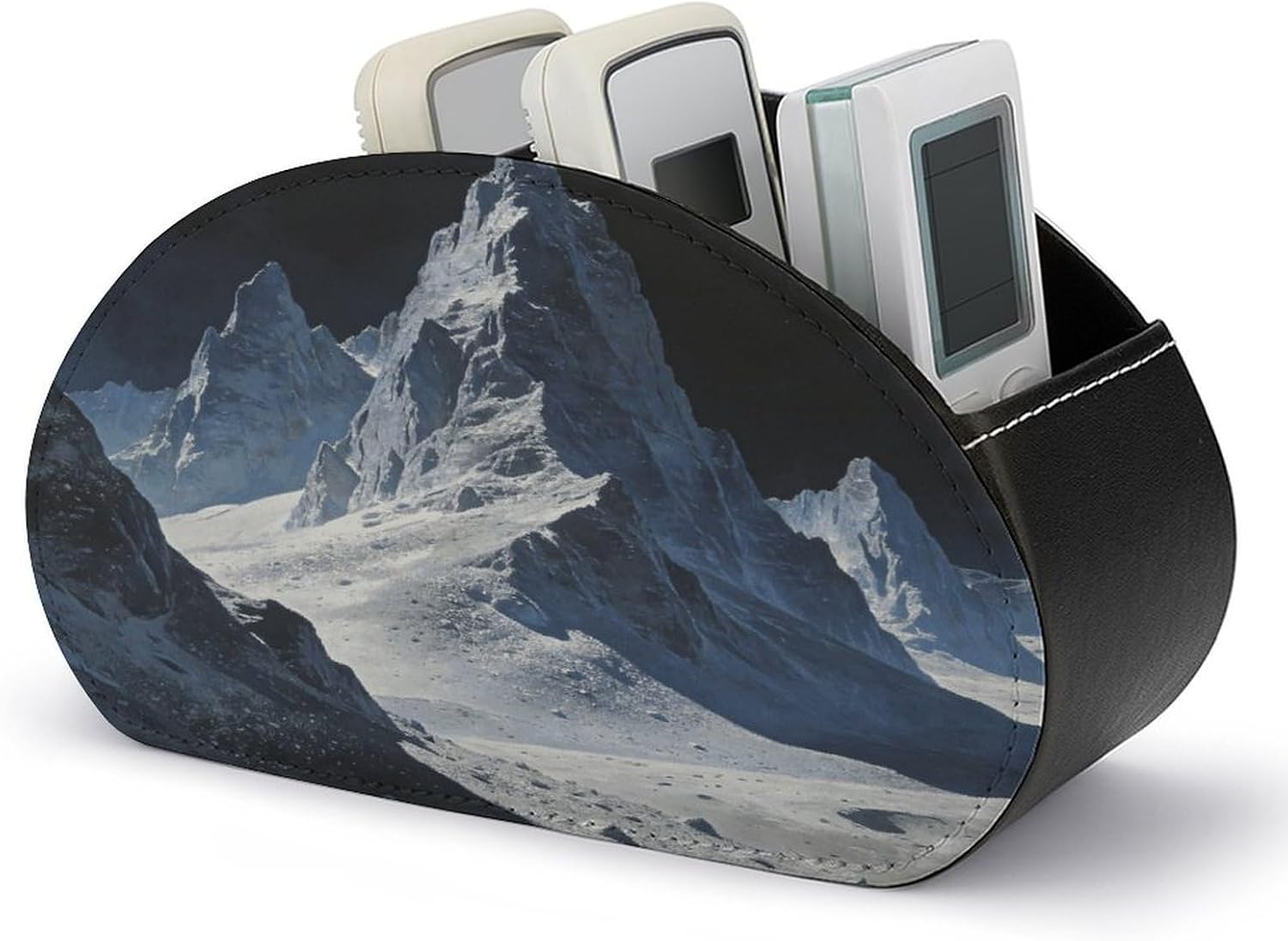 Lunar Peaks Remote Control Holder PU Leather Remote Caddy Desktop Organizer Stylish Remote Storage Box with 5 Compartments for TV Remotes, Media Controllers, Office Supplies