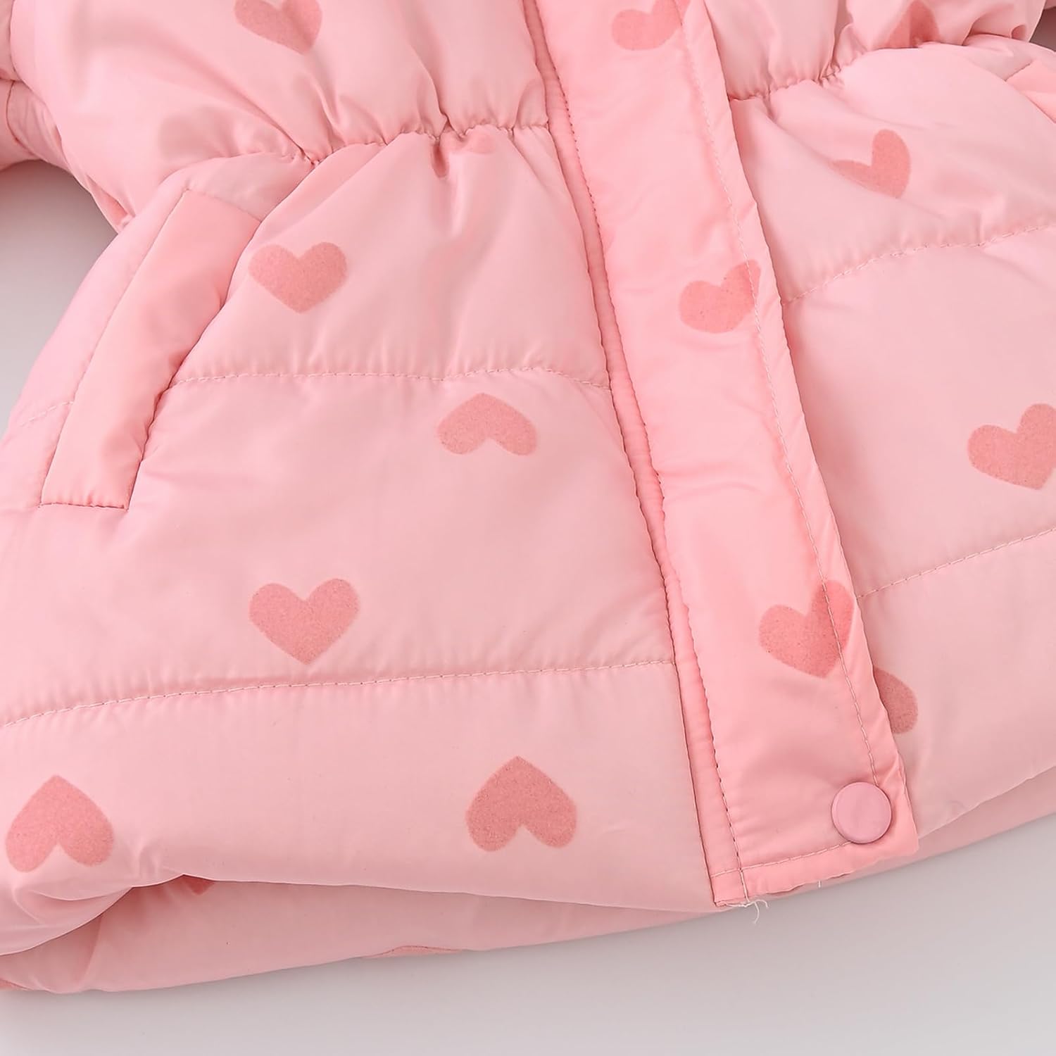 ODIZLI Kids Girls Boys Light Puffer Floral Print Faux Fur Hoodie Zip Up Fleece Fall Winter Jacket