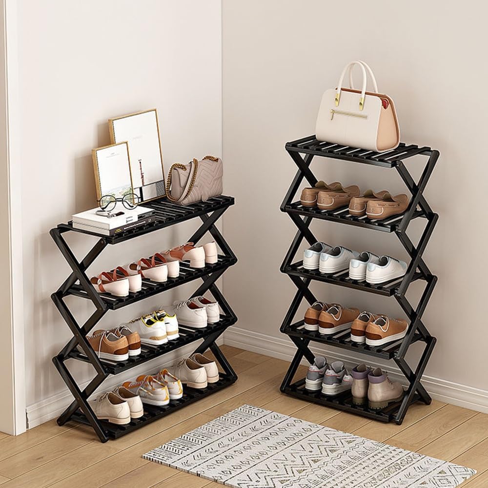 Scarpiera pieghevole in bambù, scaffale organizer per scarpe autoportante per ingresso, armadio, camera da letto, corridoio, portaoggetti multifunzionale