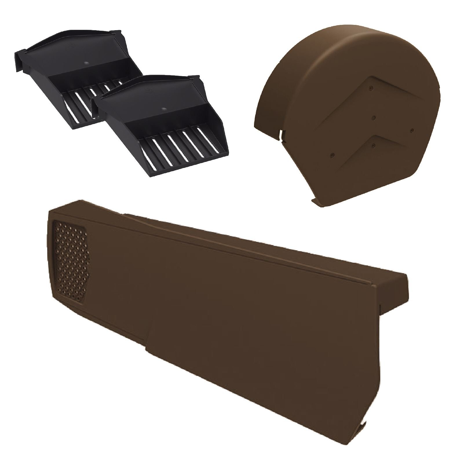 16 x Universal Brown Dry Verge Units, Round Ridge Cap & 2 x Starter Closure Kits