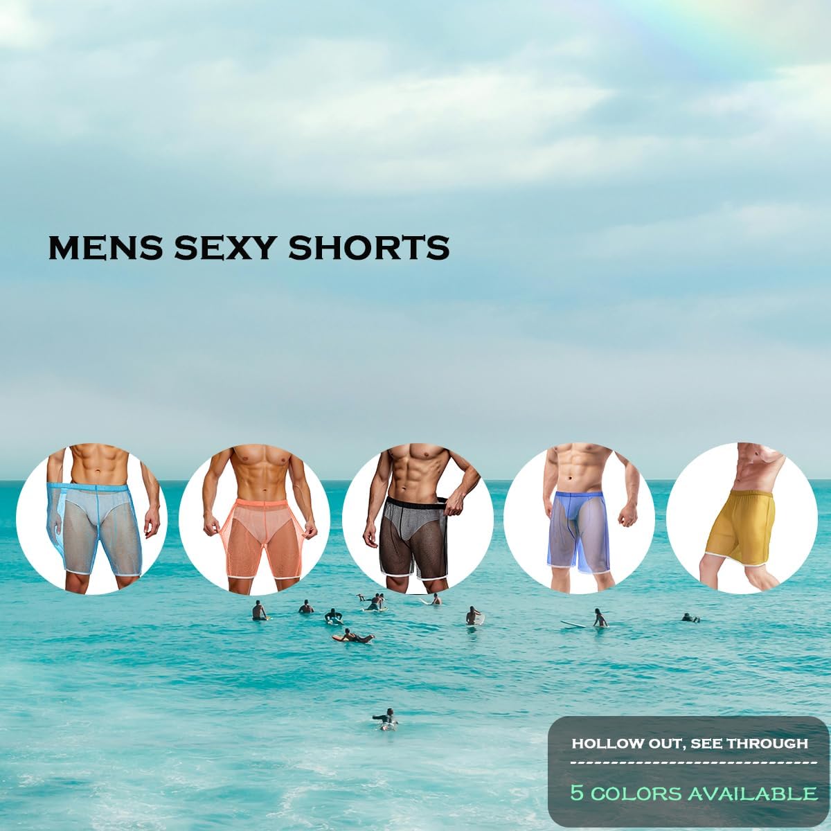 ZONBAILON Mens Mesh Shorts Sexy Lounge Sparkling See Through Hollow Boxer Shorts Breathable - Image 4