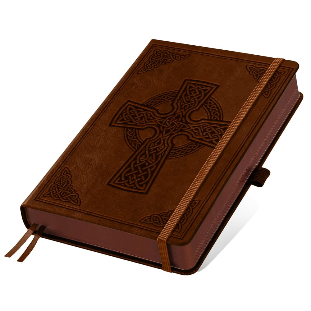 DOODLREAM A5 Debossed Cross Leather Journal, 300 Pages Lined Notebook, Brown Vintage Pattern Hardcover Notebook for Travel Diary, Business, Work and School Daily Writing โ image 1