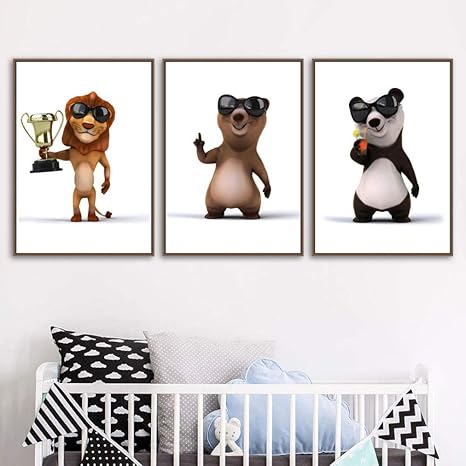Amazon 面白いライオンコアラパンダ壁アートパネル印刷キャンバス絵画インテリアかわいい動物ポスター版画保育園壁写真赤ちゃん寝室子供部屋装飾画30 42cm 3フレームレス ウォールステッカー オンライン通販