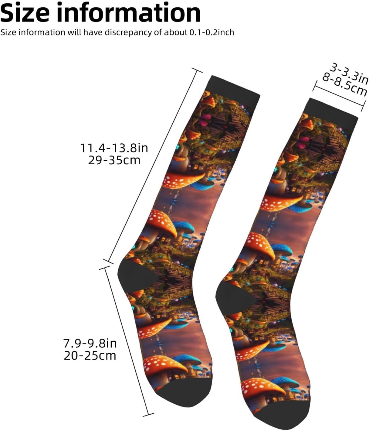 Magic Mushroom Print Breathable Crew Neck Athletic High Socks,Suitable For Sports,Running,And Travel.