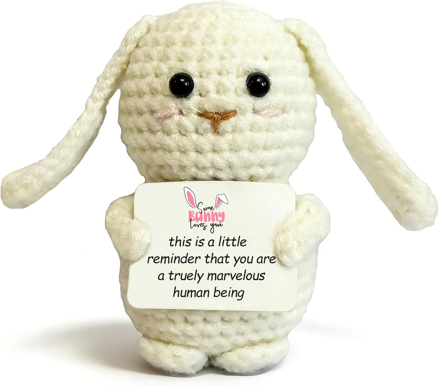 Easter Basket Stuffers Inspirational Gifts for Women Men - Handmade Positive Crochet Animals Bunny with Message Reminder - Easter Egg Decor Friends Coworkers Family Birthday Emotional Gift
