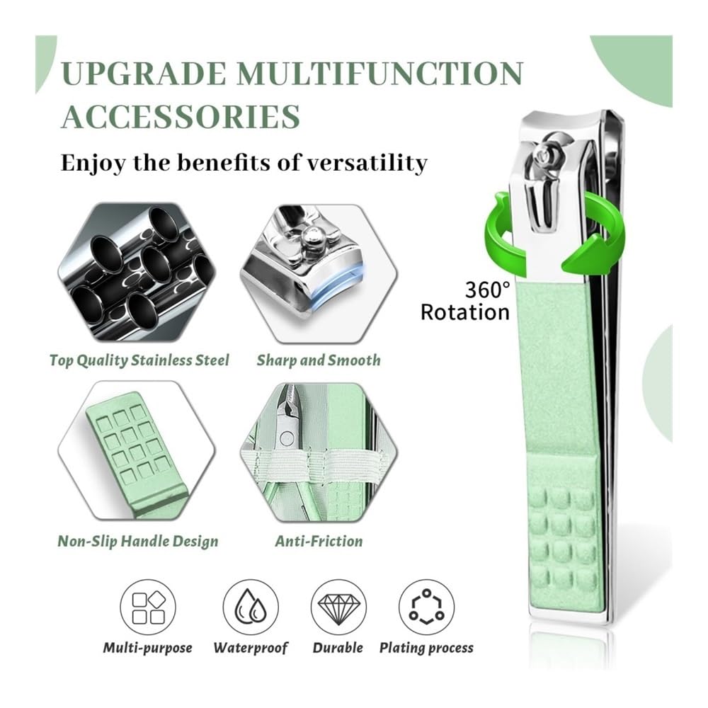 Kit Manicure per Donna, Set for Manicure e Pedicure da 12 Pezzi for Donne e Uomini, Kit for la Cura delle Unghie in Pelle con Strumenti Professionali(Green)