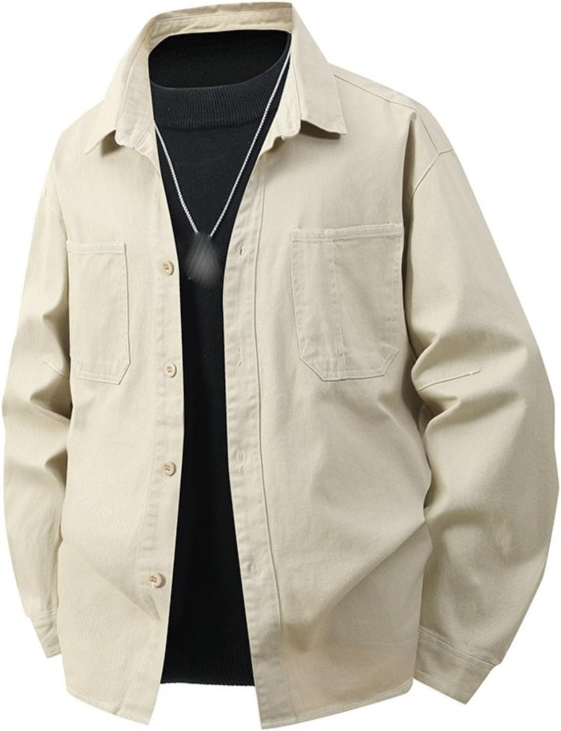 Men's Vintage Canvas Work Jacket Long Sleeve Heavy Shirt Relaxed Multi Pocket Coat