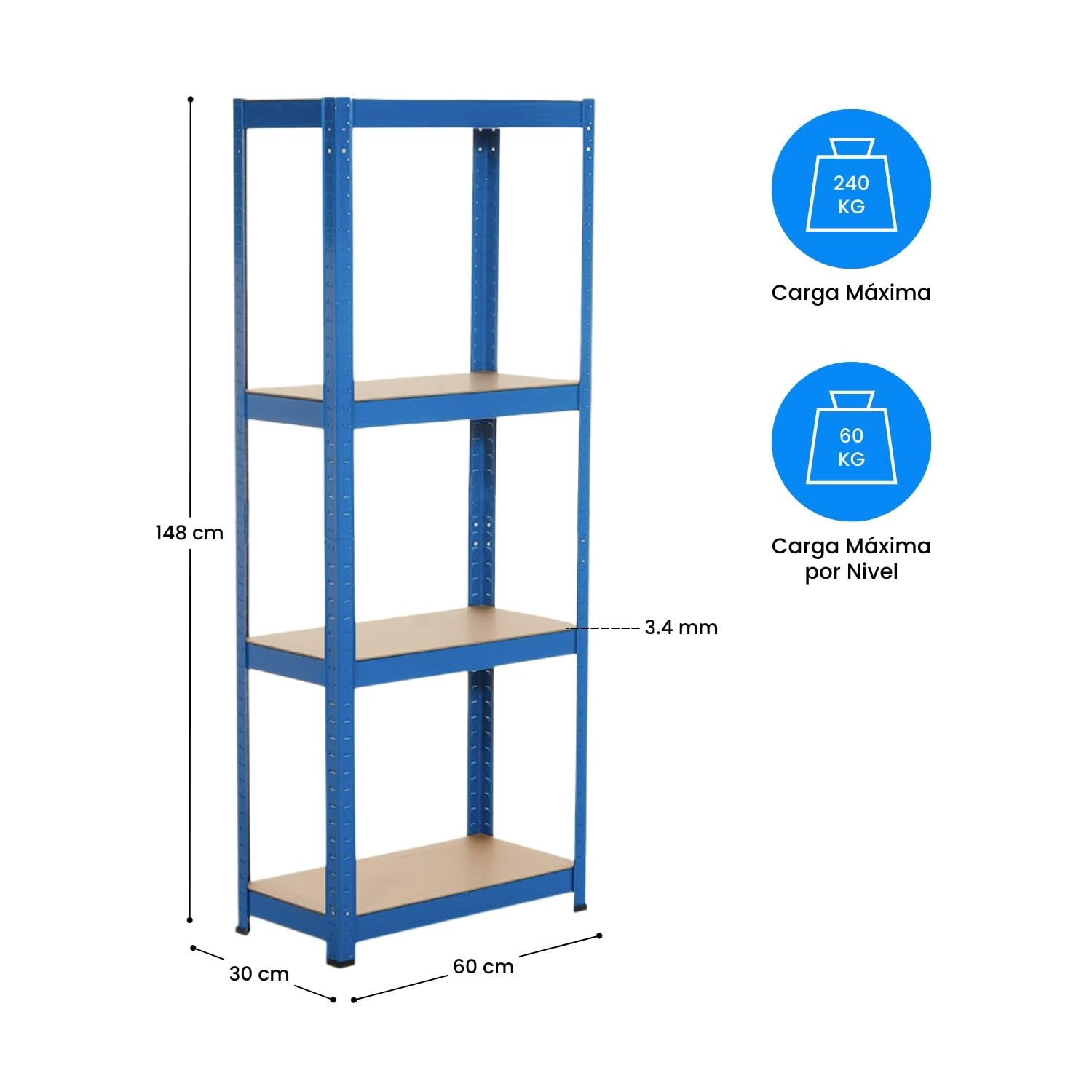 THINIA HOME Pack 2 Estanterías Metálicas con 4 Baldas Ajustables 148x60x30cm 240Kg