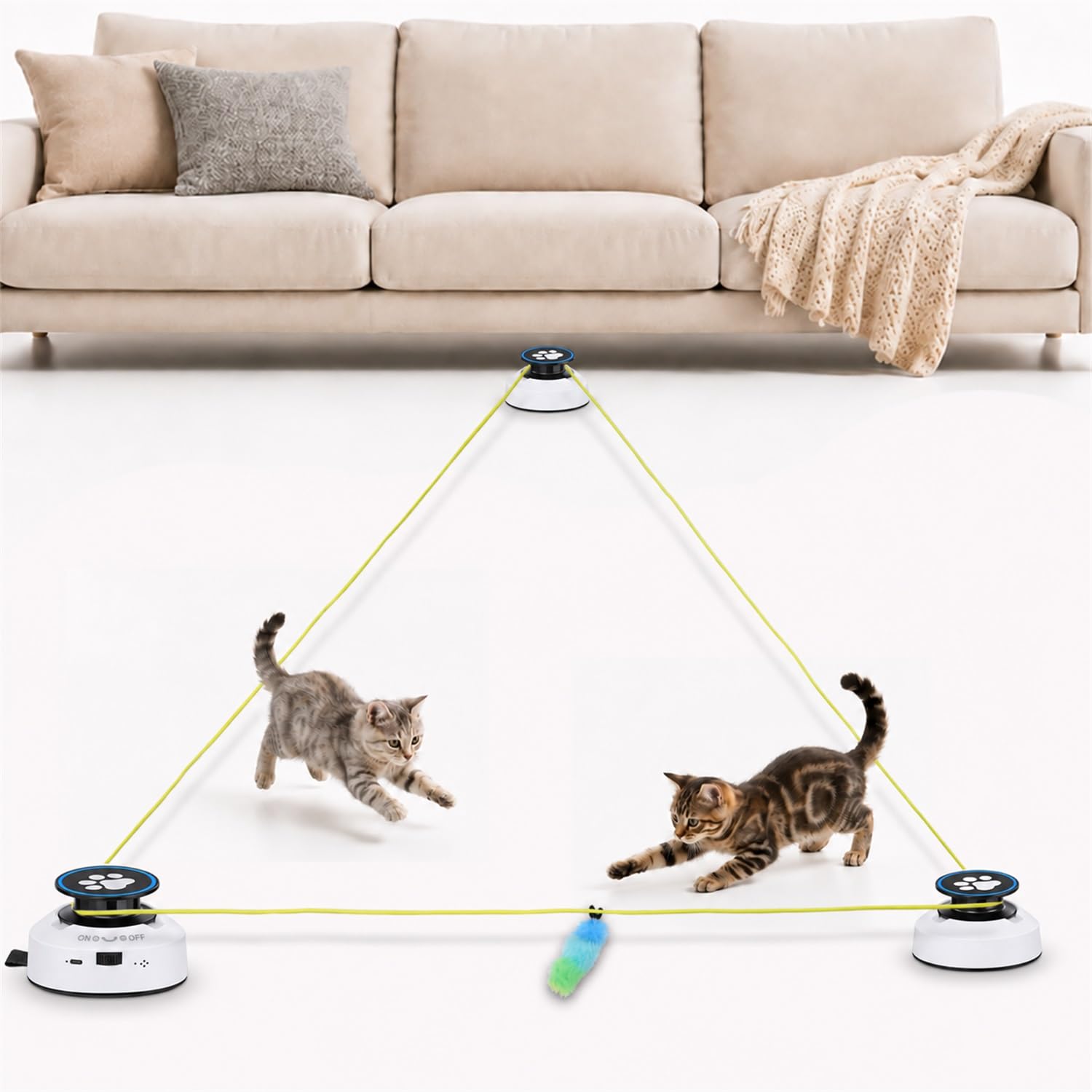 Interactive Cat Toy for Indoor Cats, Rechargeable Feather Chase Track