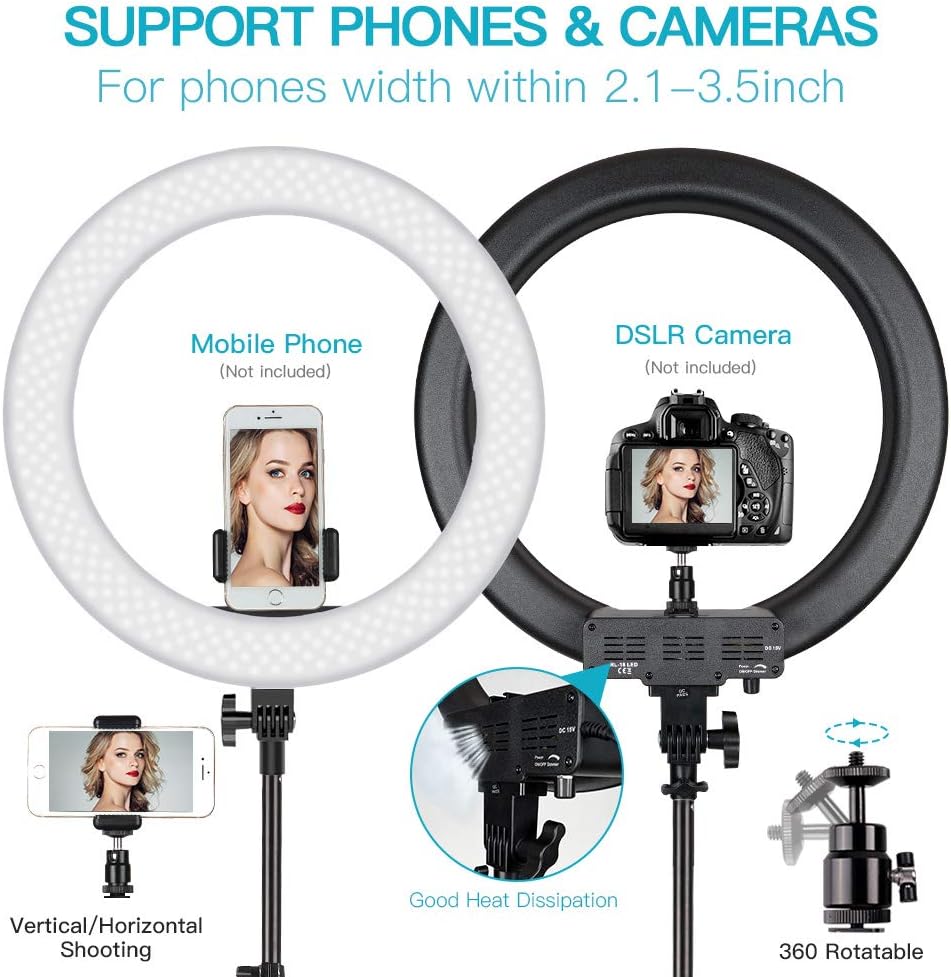 Travor 18" LED Ring Light with Light Stand and Phone Holder Kit, Dimmable 3200K/5500K Selfie Light Ring with Filter, Remote, Carrying Bag for Camera, Smartphone, YouTube, Makeup, TikTok Video Shooting