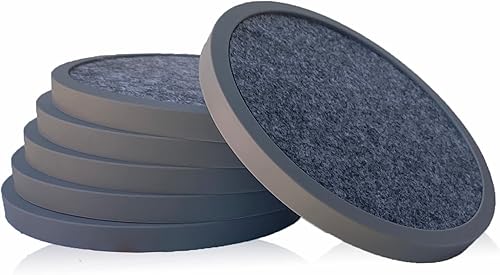 Posavasos absorbentes para bebidas, paquete de 6, posavasos de silicona con inserto de fieltro suave (4.3 pulgadas, gris y negro)