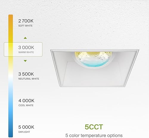 Miniatura 5 de ASD Trimless Gimbal - Iluminación LED empotrable de 2 pulgadas, lámpara de techo de 8 W, focos LED comerciales cuadrados pequeños para interiores, 5