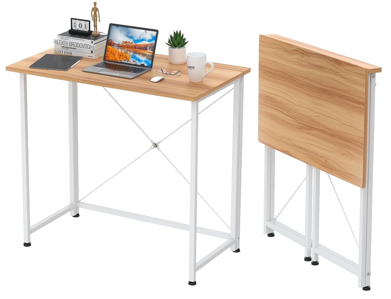Scrivania Pieghevole Salvaspazio, 80x45.5x74 cm, Scrivania Computer, Scrivania Richiudibile, Struttura in Metallo, Moderna e Semplice per ufficio, Studio, Camera da Letto