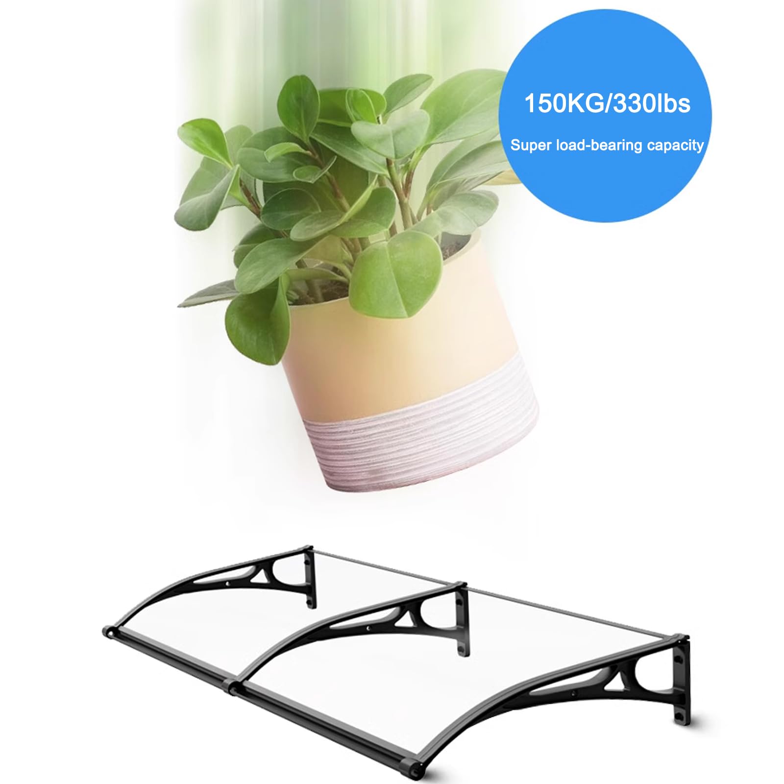 Schallschutz-Vordach für den Außenbereich, überdachte Veranda, mit gebogenem Fenster, Regenschutz, transparentes Polycarbonat mit schwarzer Halterung, Tragkraft 150 kg, 100 x 180 cm (39 x 71