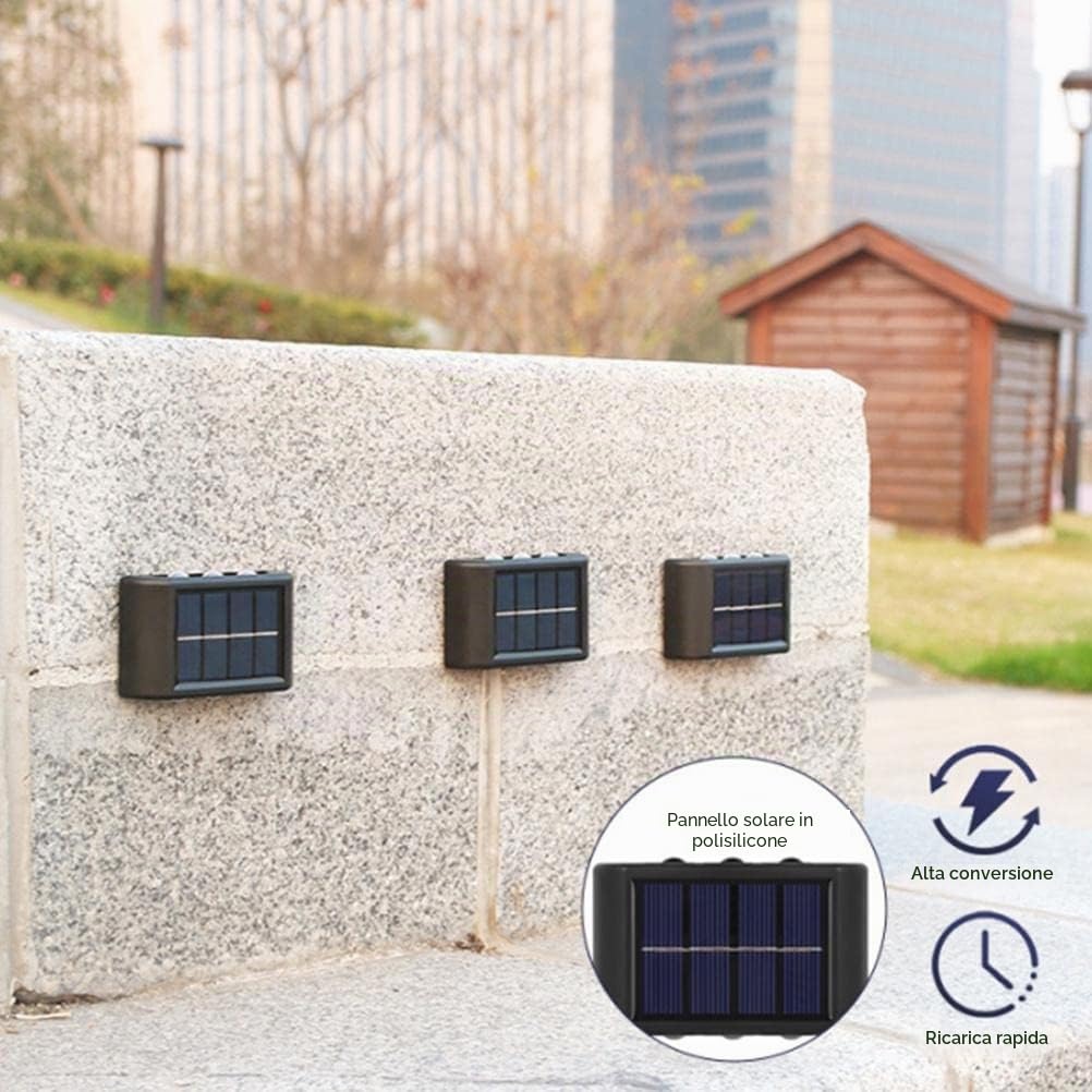 Lampade a parete LED solari con 6 luci LED che si illuminano verso l'alto e verso il basso, lampade solari decorative per uso esterno come decorazione del patio, illuminazione del cortile posteriore,