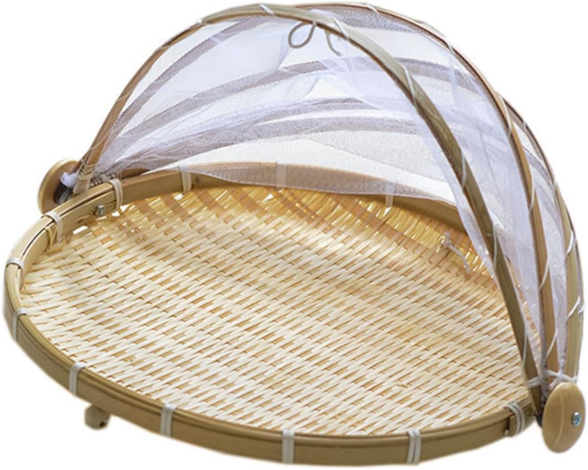 Tent Basket with Mesh Cover Lightweight Woven Picnic and Vegetable Storage Basket for Outdoor Use Keeps Food for Camping and Garden Picnics