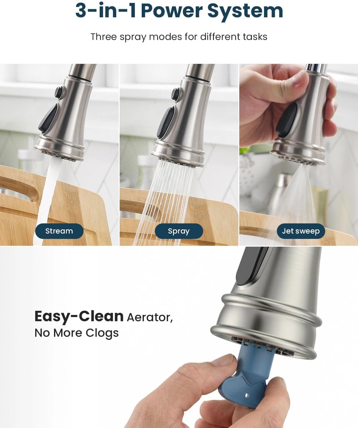 APPASO 3 Hole Kitchen Faucet with Pull Down Sprayer Brushed Nickel, 3 Pieces Kitchen Faucet with Soap Dispenser and Separate Side Handle, Stainless Steel, High Arc Sink Faucets for 2-3 Hole Sink