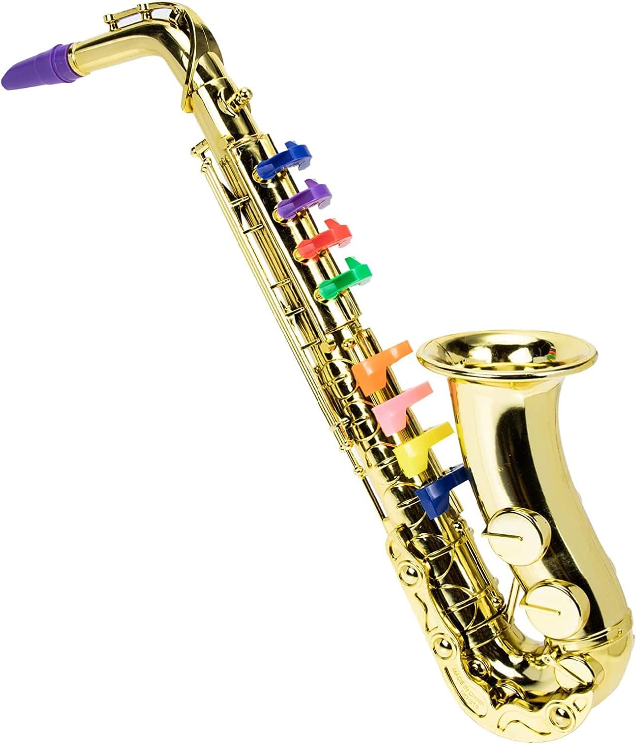 Pepisky Saxophone Toy Musical Wind Instruments for Kids Metallic Silver Saxophone Children Preschool Musical Instrument with 8 Colored Keys Performance Prop(Golden)