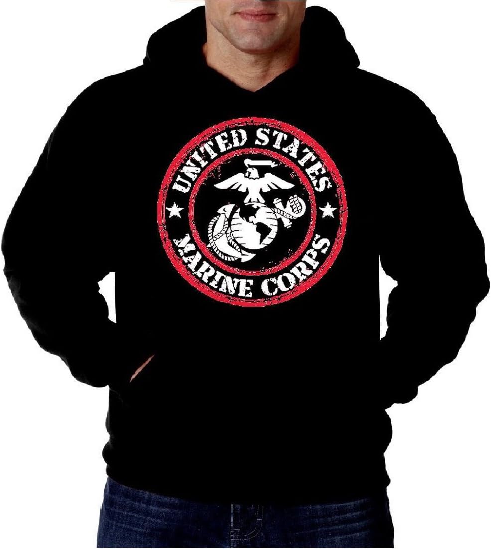 Lucky Ride United States Marine Corps STAMP Hoodie, USMC MENS HOODIE PULLOVER