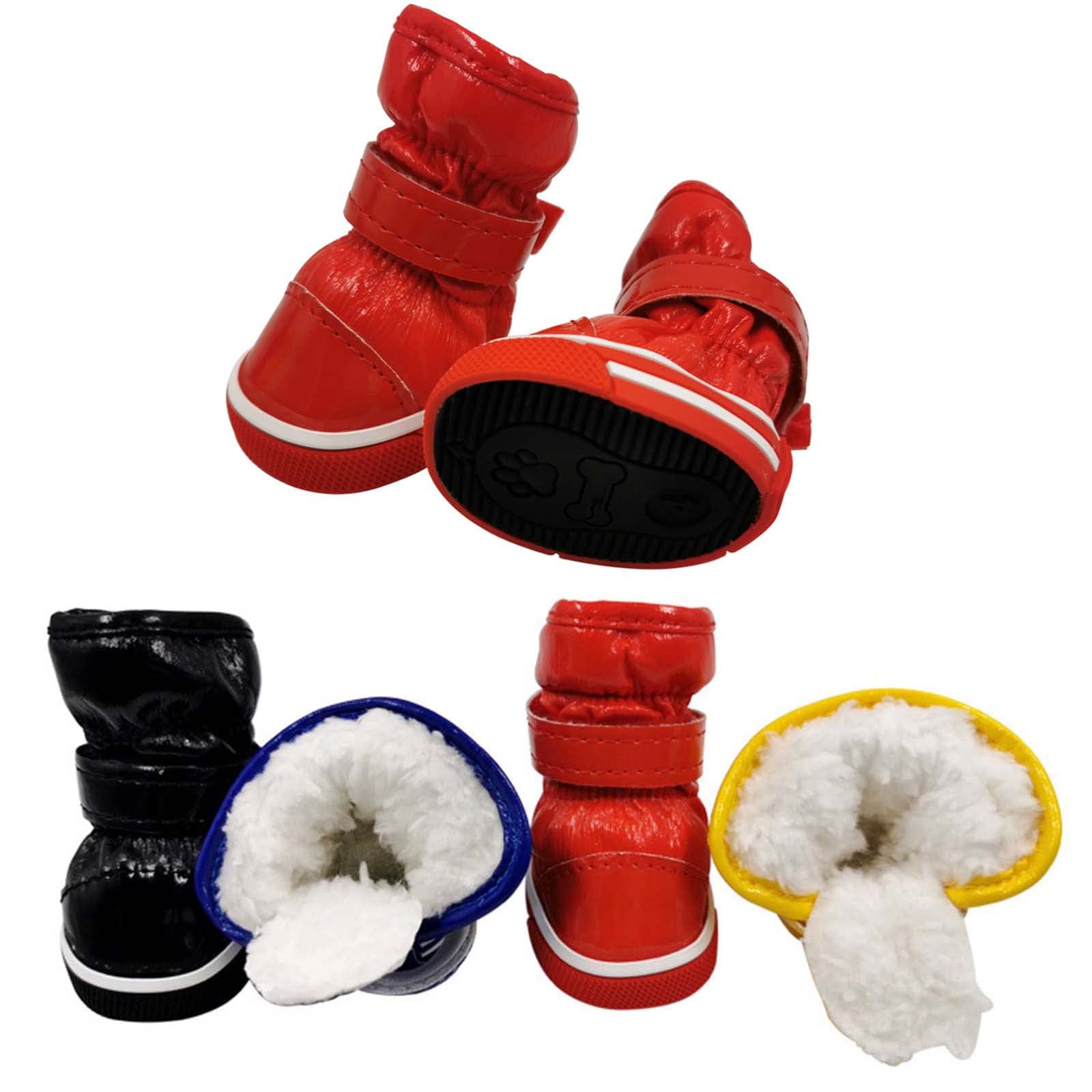 JUSHZ Hundeschuhe Wasserdicht Pfotenschutz Dog Shoes Hund Schuhe Atmungsaktiv Puppy 4er-Set Mit Abriebfester Anti Rutsch Gegen Hitze Haustier-Baumwollschuhe Herbst Winter Warm Halten (5,red)