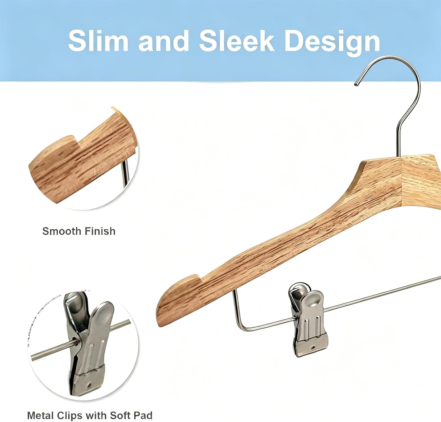 Natural 12.7" Ultra-Thin Wooden Kids Closet Hangers with Clips 12PCS Space Saving Heavy Duty Durable (Natural Hangers with Clips)