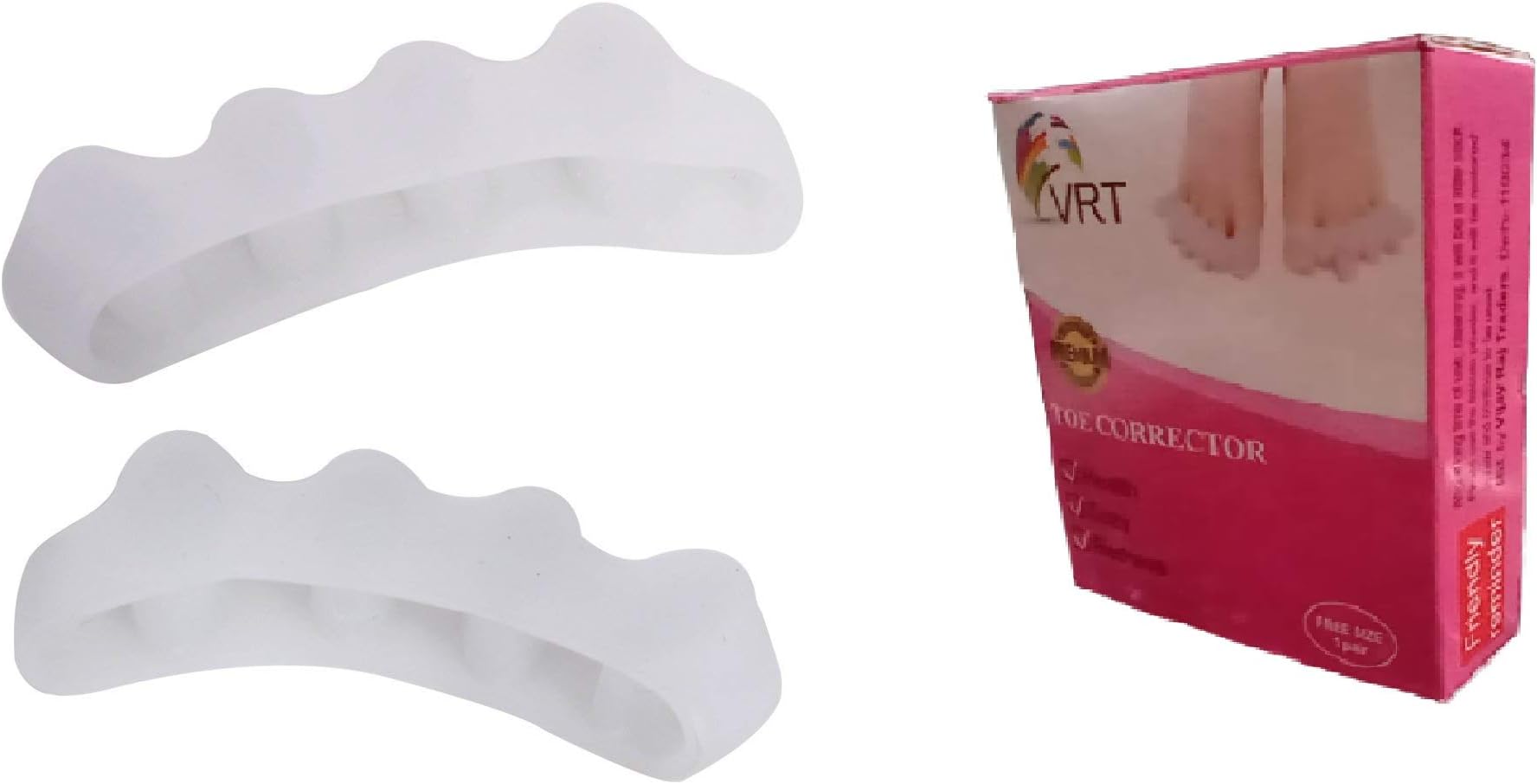 VRT® Silicone Gel Toe Separators, 5 Holes High Elastic Toe Straightener Hammer Hallux Valgus Corrector Pain Relief Toe Straightener Achilles Stretcher, Toe Separator Foot Care, Toe Spacers Bunion (White)