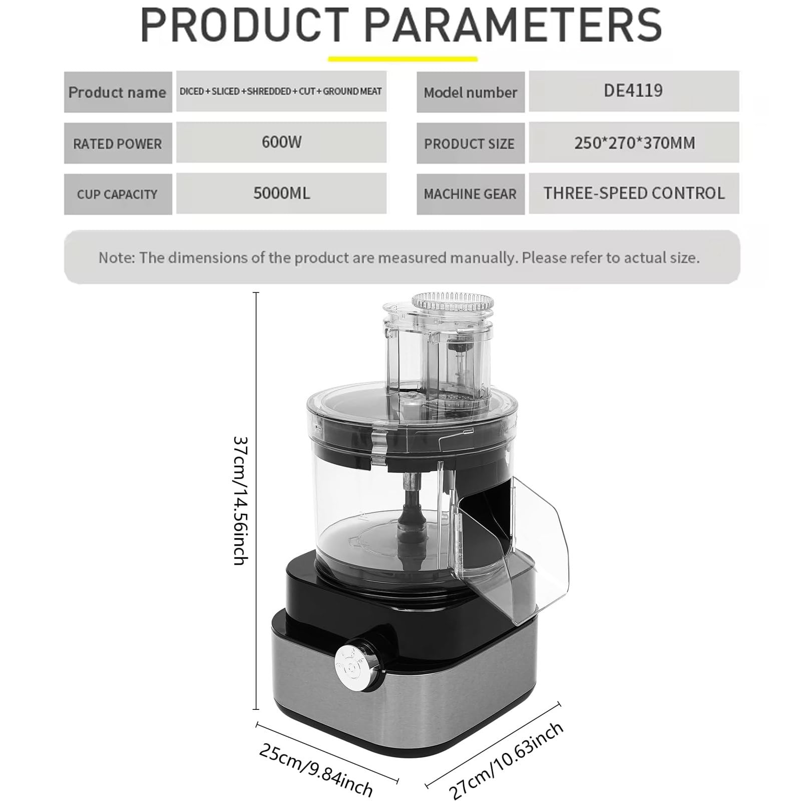 Mini procesador de alimentos, cortador de verduras en cubos eléctrico de 600 W con rejilla de 5 cubos, picadora de frutas y verduras de 5000 ml de capacidad, picadora de zanahoria/patata/cebolla