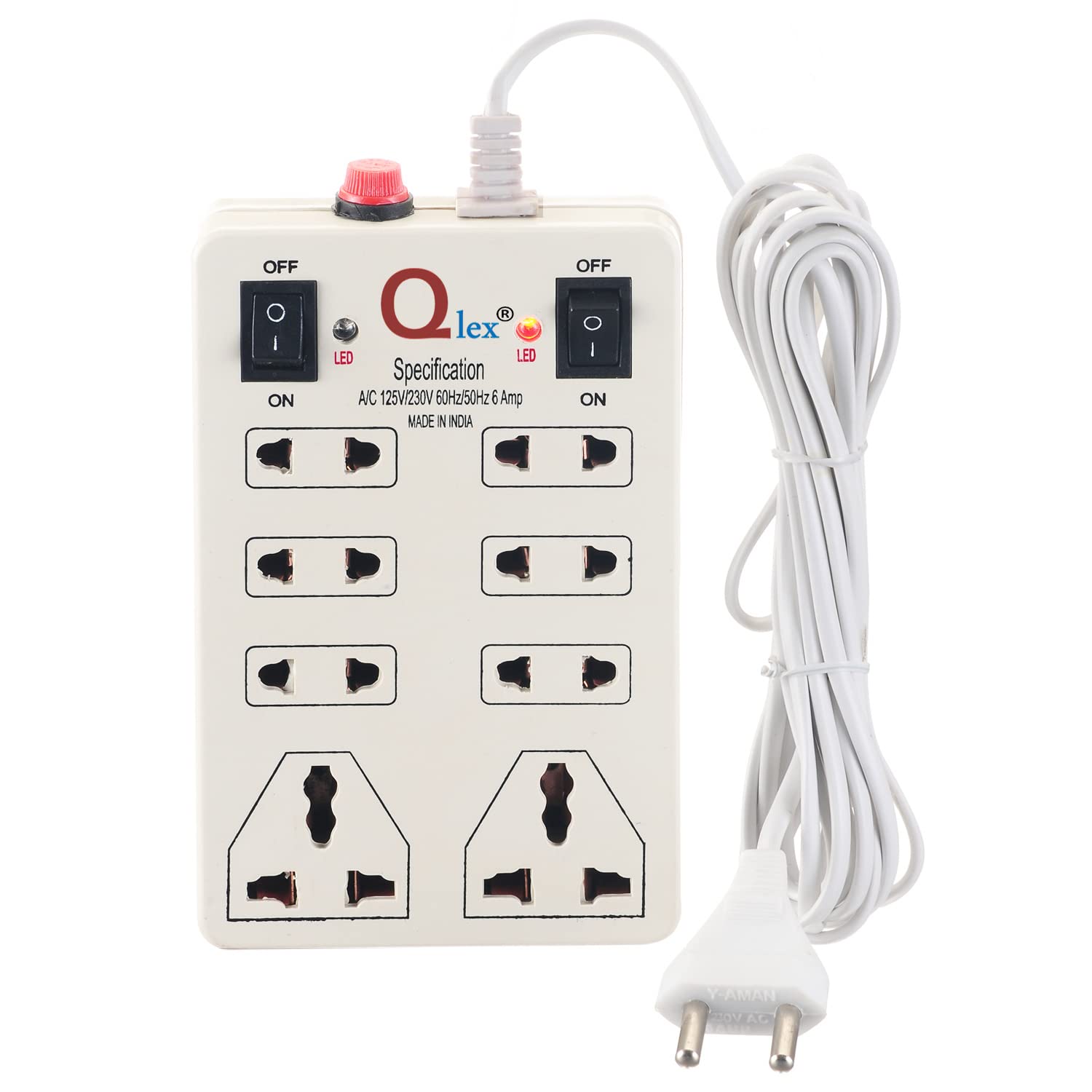 QLEX 8 Socket 2 Switch Extension Cord with 6A Fuse Protection (2m Wire)-image-40
