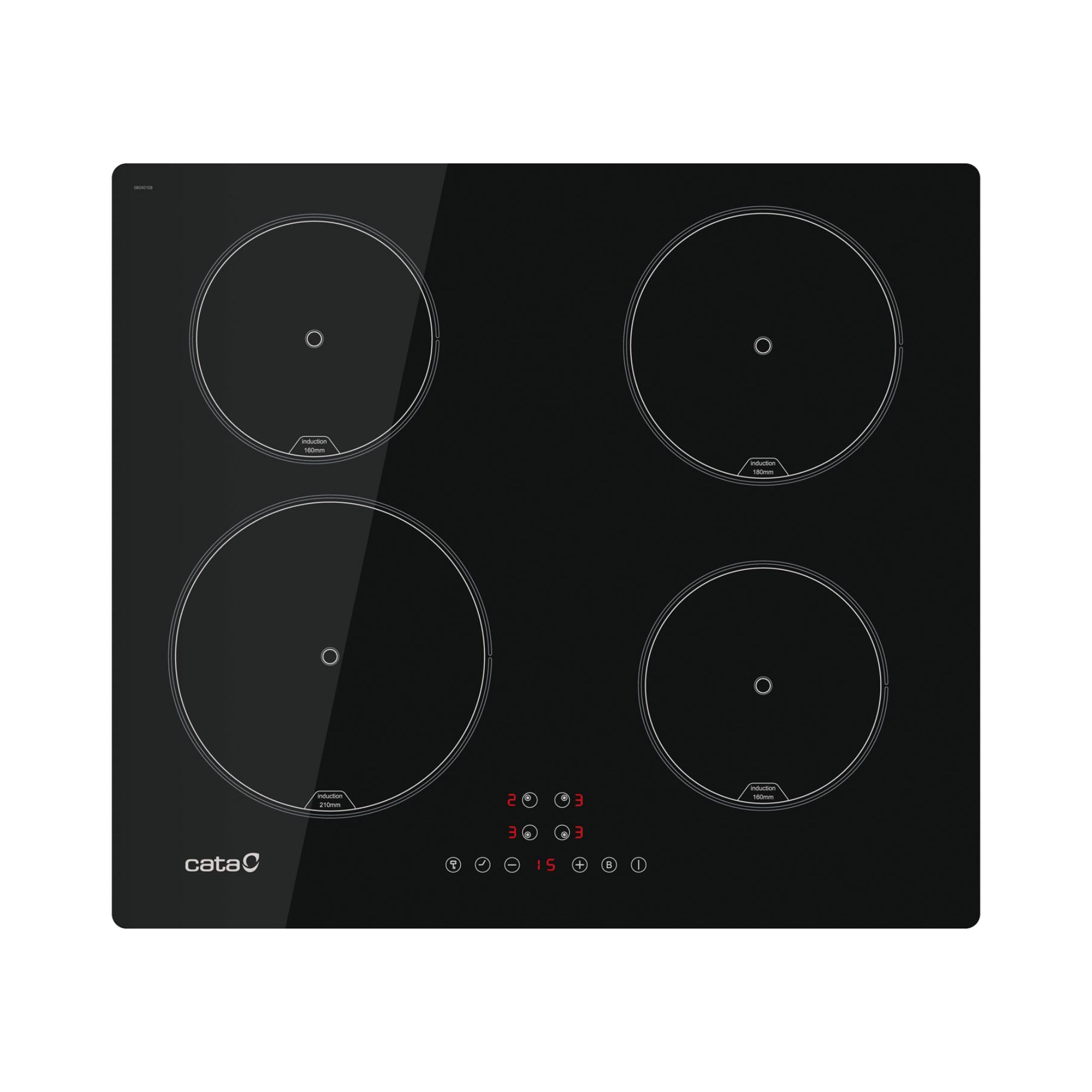 Cata Schwarz Ib-6324E2 Induktionskochfeld, 4 Kochbereiche, Touch-Steuerung, 9 Stufen, Einstellbare Leistung, Sicherheitsverriegelung, Timer,