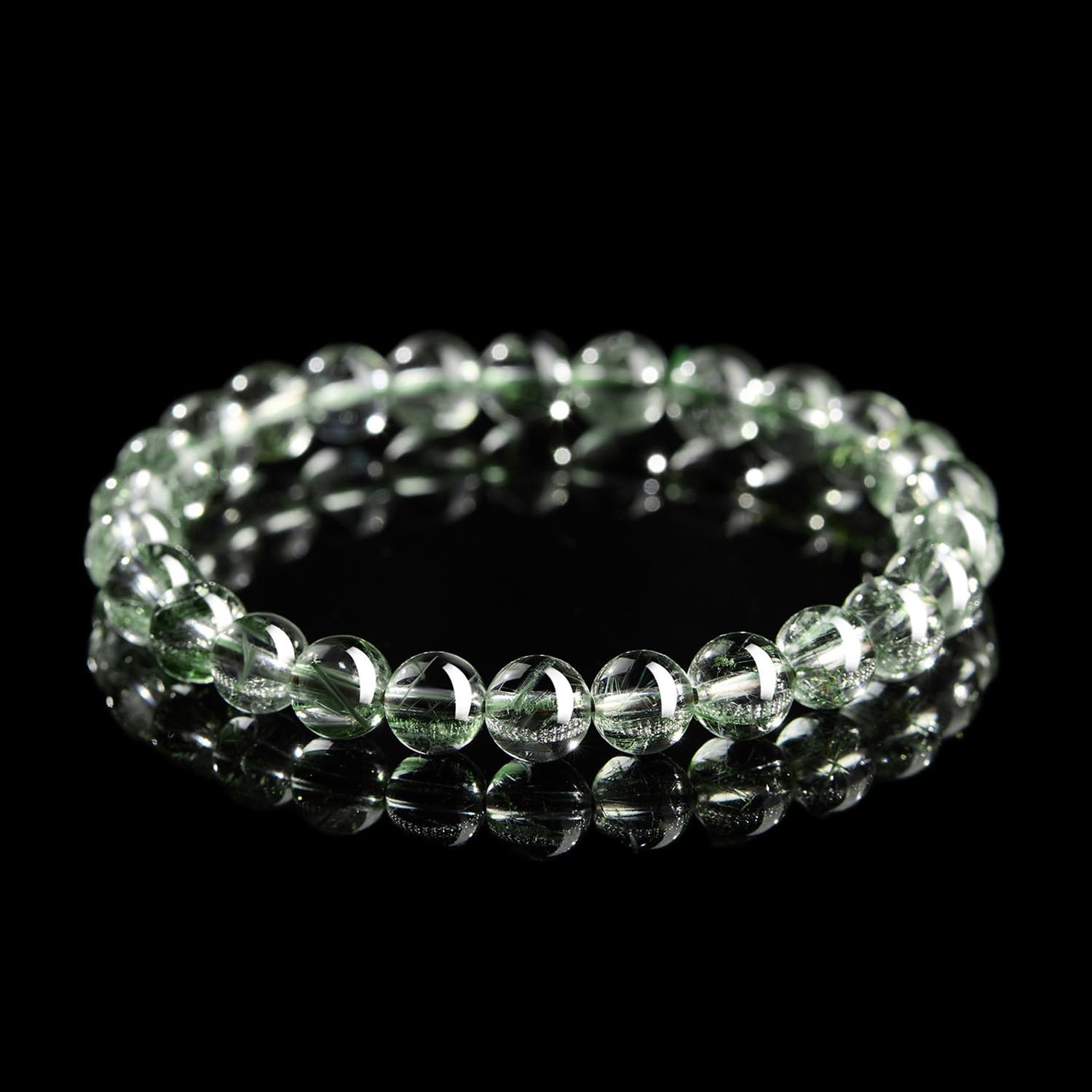 Pulsera elástica de cristal, brazalete de cuarzo rutilado verde natural