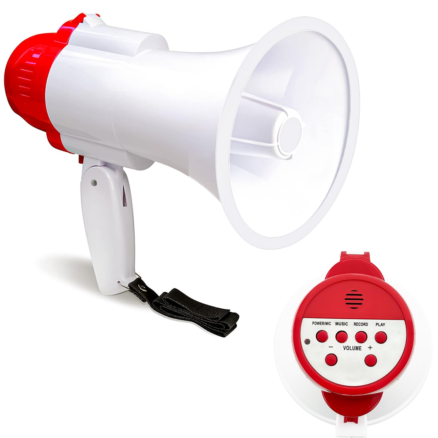Crystals Portable Megaphone Loud Speaker and Siren Record Play with Strap & Pistol Grip
