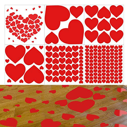 Red Heart Wall Decal Valentines Day Heart Floor Decals Stickers for Valentine's Day, Wedding, Anniversary Party Decorations Supplies, 210 Piece Set