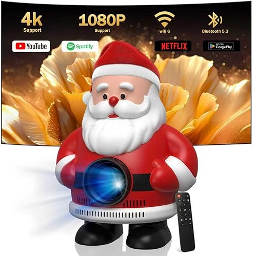 Miniatura 1 de Proyector de video portátil 1080P con WiFi y Bluetooth, proyector de cine en casa de Papá Noel, enfoque manual, ángulo ajustable para dormitorio,