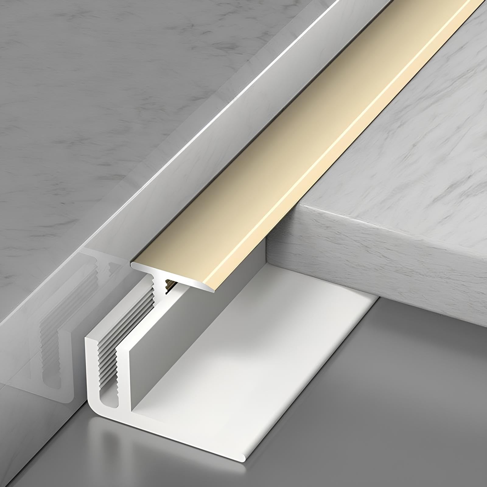 Profilo Di Transizione Pavimento In Alluminio (Conf. Da 3) – Bandeau Di Bordatura A Forma Di T Con Base, Bandeau Divisore Piatto Per Chiudere Le Fessure Tra I Pavimenti(Gold,13.50mm)