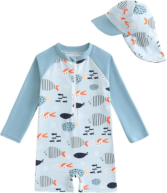 FishingDino Combinaison Intégrale Anti-UV Bébé Manches & Jambes Longues avec Chapeau