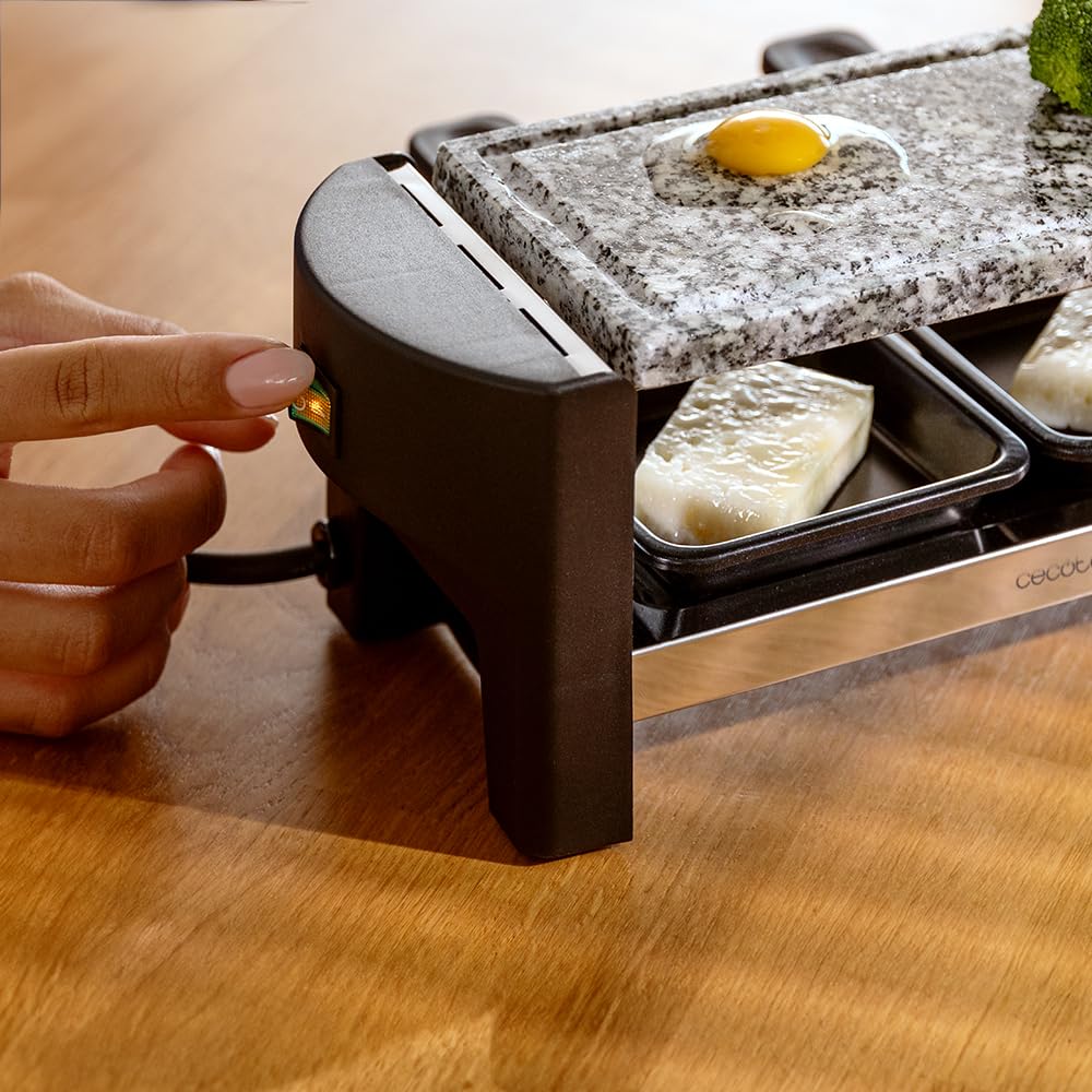 Cecotec Raclette z grillem elektrycznym 3200 W AllStone dla 2 osób, stal nierdzewna, nieprzywierająca płyta