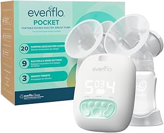 Evenflo Pocket Portable Double Electric Breast Pump, White, 20 Pumping Sessions per Charge, 9 Suction Settings, 3 Memory Presets