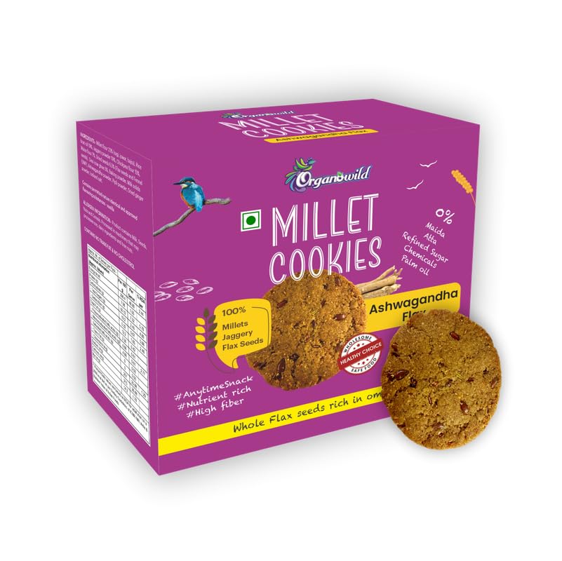 Organowild Ashwagandha Flax Millet cookies | With Flax, Pumpkin & Sesame seeds | Rich in Fiber, Calcium, Omega 3 & Immunity | Sugar & Preservatives free (B0D3XN6YJ1) Amazon Price History, Amazon Price Tracker