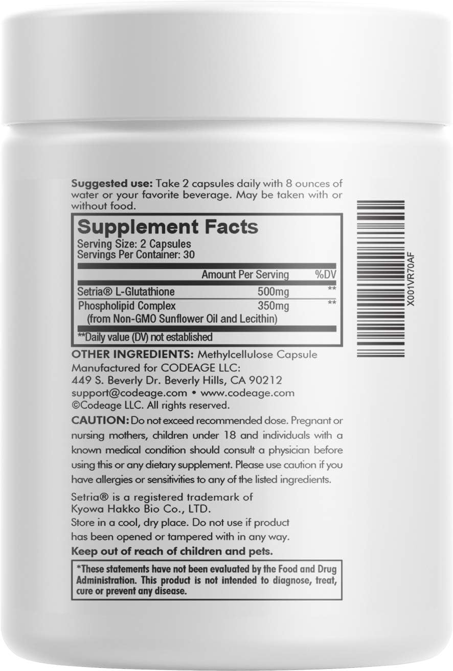 Liposomal Glutathione Supplement - Pure Reduced Setria® L Glutathione - Nano Encapsulated Glutathione Powder Pills - Phospholipids - Antioxidant Complex - Vegan, Non-GMO - 60 Capsules : Health & Household
