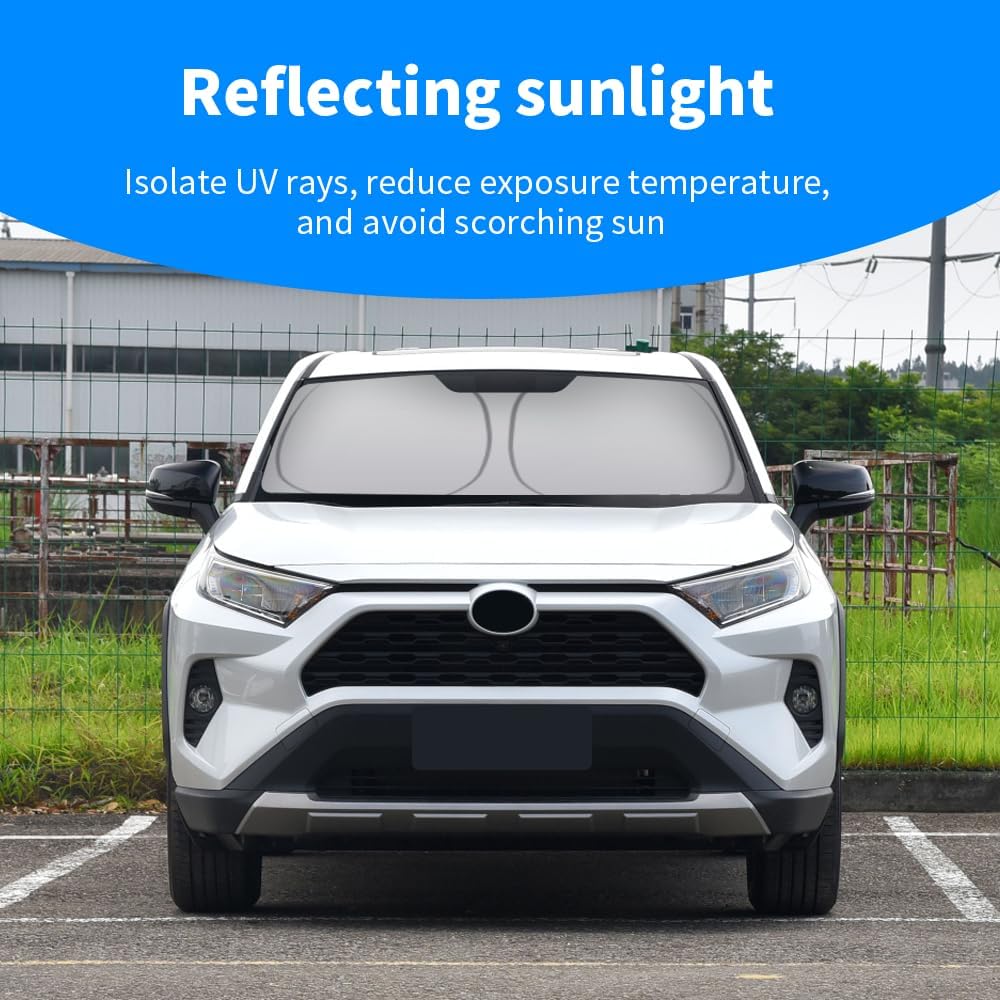 Front Windshield Sun Shade Custom Fit Compatible for RAV4 2007-present Sunshade Foldable UV Ray Reflector Sun Visor Protector Accessories Shield Cover Reflective (for RAV4 2007-present)