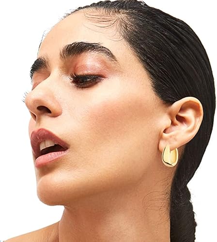 Vista 3 de 6 pares de aretes de aro chapados en oro de 14 quilates para mujer, aretes de aro gruesos y ligeros, juego de aretes de aro hipoalergénicos, gruesos