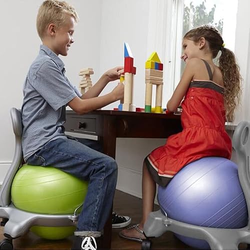 Adjustable Active Sitting Exercise Ball Chair, Heavy Duty Balance Ball Posture Chair 400lbs Capacity, Office Desk Chair with Back Support for Yoga Black Chair+Blue Ball One Size - Image 8