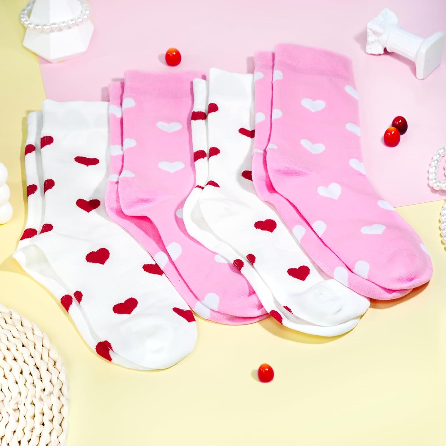 Ronglry Heart Socks for Women Valentines Socks for Women Heart Crew Socks Cute Cotton Womens Socks Valentines Gifts - Image 2