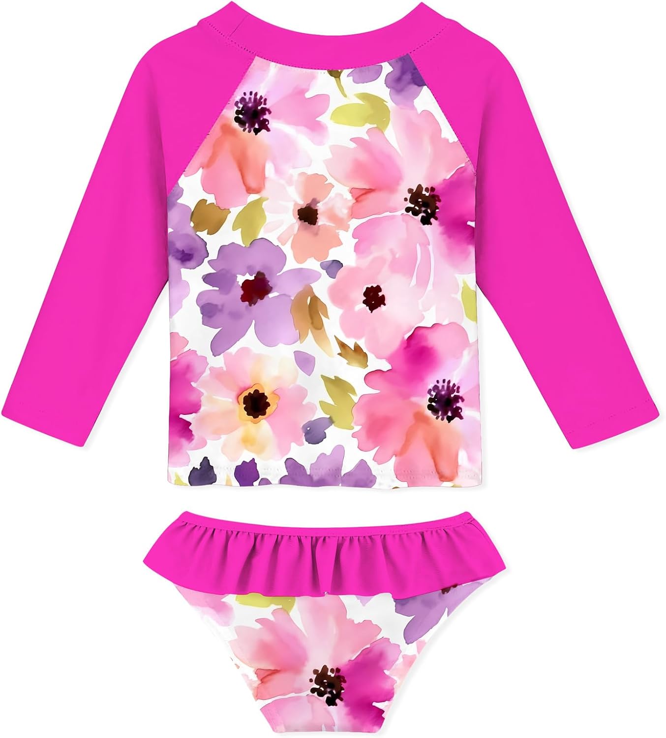 Funnycokid Girls Rash Guard Swimsuit Set Long Sleeve Bathing Suit Two Piece 2-10 Years - Image 3