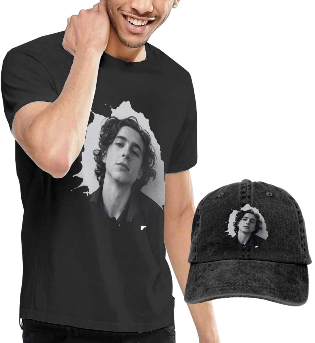 LULALA Timothee Chalamet Men's T-Shirts XL and Caps Black