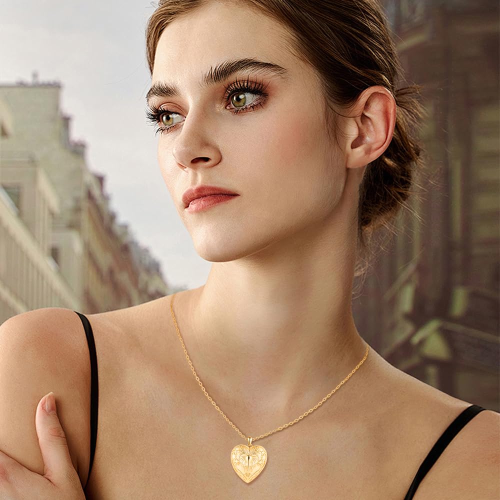 MicLee Collar Foto Corazón Medallones de Plata 925 para Mujer Collares Colgantes Photo Openable Moda Colgante Corazón de Elefante Collar Souvenir