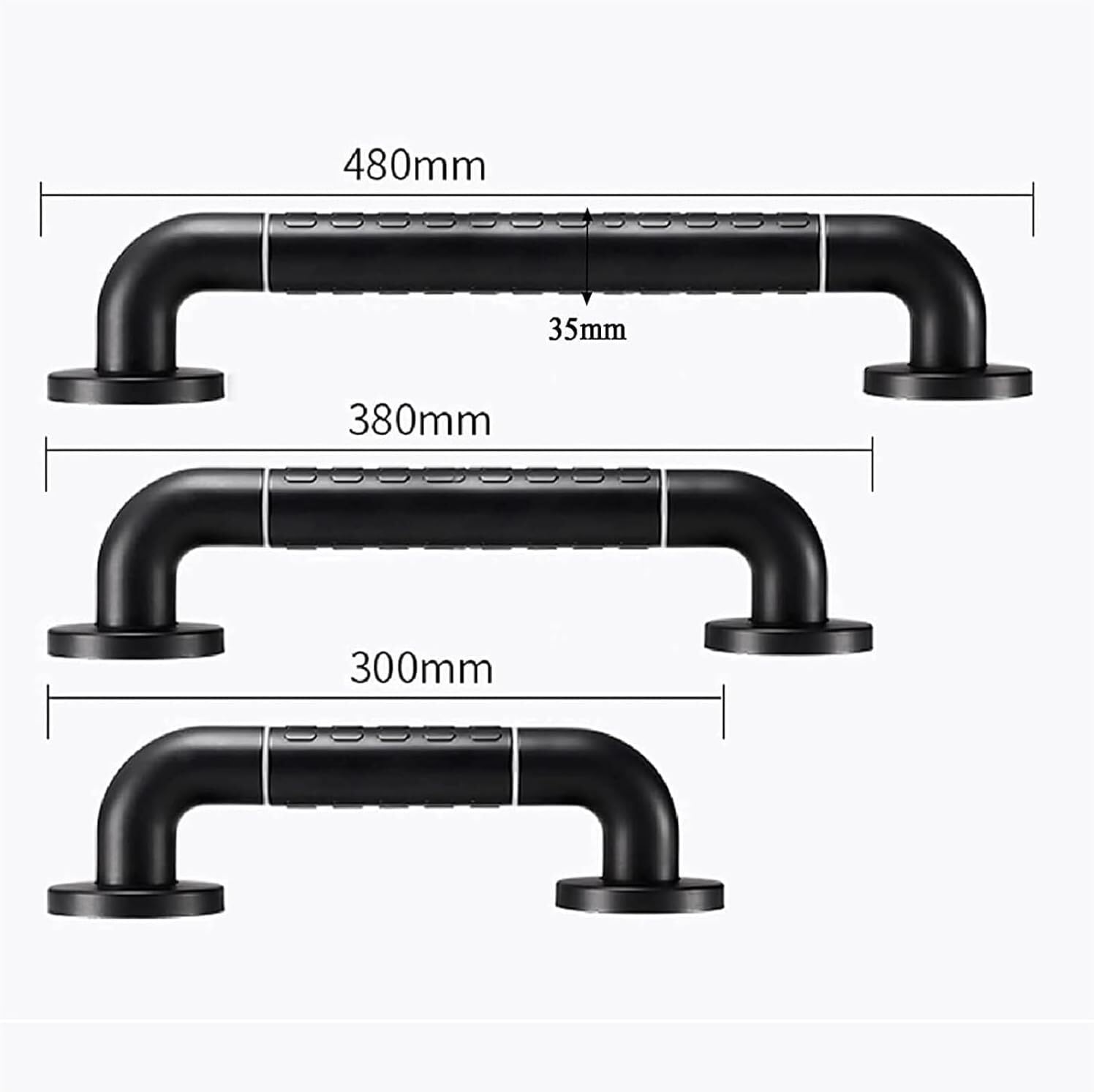 Maniglione di Sicurezza per Bagno in Acciaio Inox Nero, Antiscivolo, Senza Barriere architettoniche, ausilio per la deambulazione per disabili (38 cm)